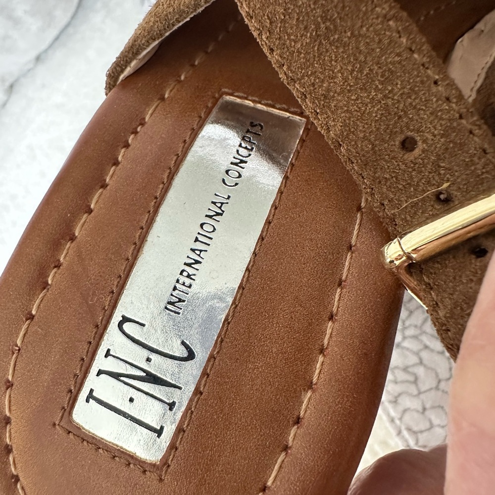 INC International Concepts Brown and Gold Platform Sandals - Picture 7 of 10